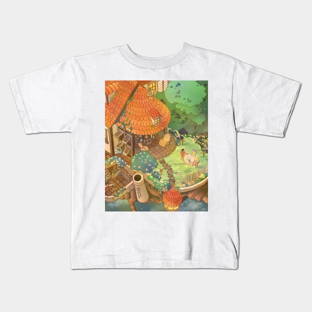 Picnic Above Clouds Kids T-Shirt by luuuxia